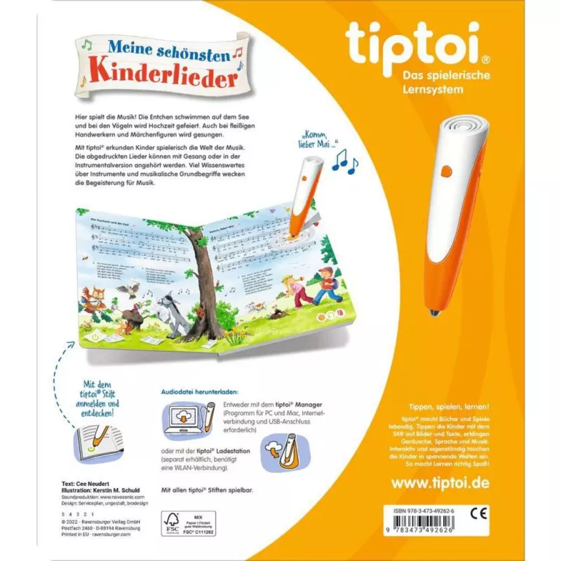 tiptoi Mano gražiausios vaikiškos dainos, mokomoji knyga
