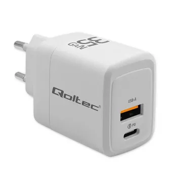 Kroviklis QOLTEC 51824 GaN 35W USB-C PD ir USB QC 3.0, 5–20V, 1x USB-C, 1x USB-A