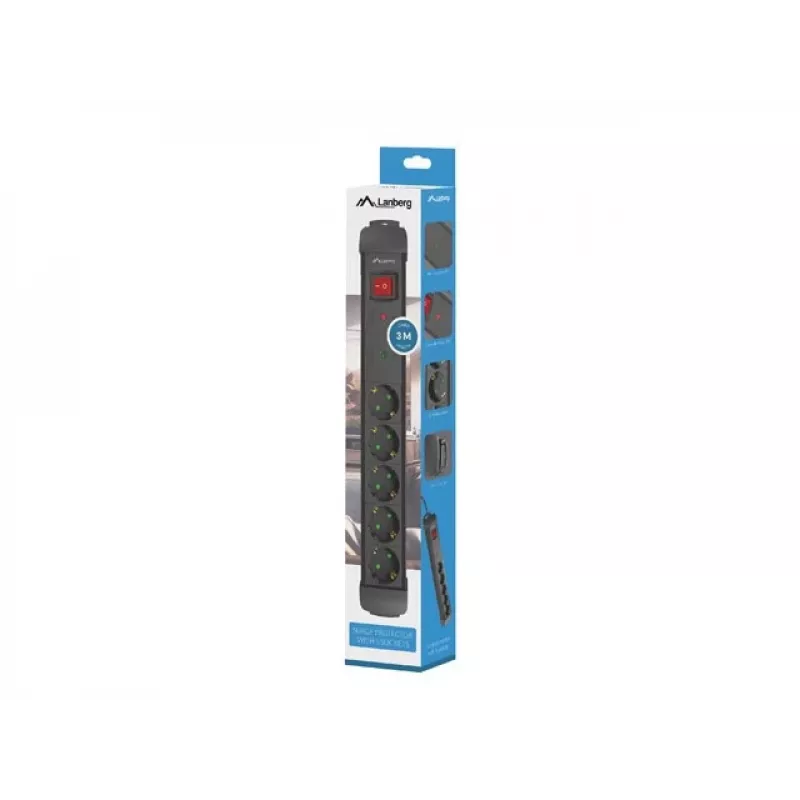 Lanberg SP1-05F-0300-BK Prailgintuvas 3 m 5 lizdų juodas