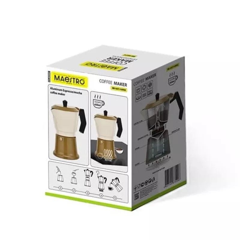 Moka puodas Maestro MR-1657-9-BEIGE aliumininis kavos virimo aparatas ant viryklės, 9 puodelių talpa