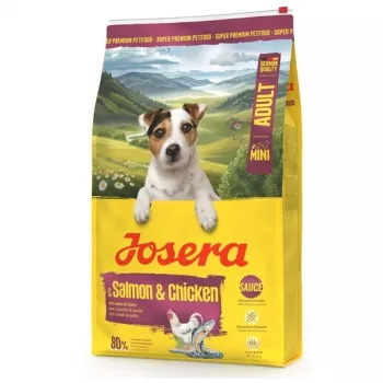 Sausas šunų ėdalas JOSERA Mini Adult Salmon & Chicken 10 kg – pilnavertis sausas ėdalas mažiems suaugusiems šunims, 26% baltymų, 16% riebalų
