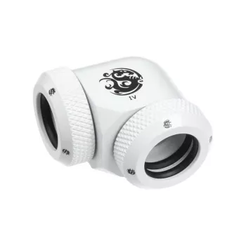 Adapteris 90° BitsPower Multi-Link 2x 12 mm AD jungtims – baltas (BP-DWE90DML)