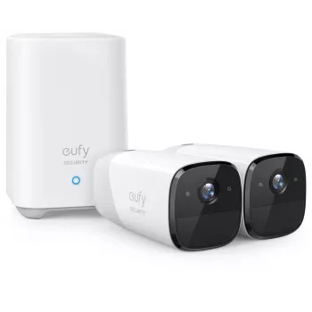 Eufy Security eufyCam 2 Pro belaidė namų apsaugos kamerų sistema, 365 dienų baterijos veikimas, HomeKit suderinamumas, 2K raiška, IP67 atspari oro sąlygoms, naktinis matymas, 2 kamerų rinkinys, be mėnesinio mokesčio