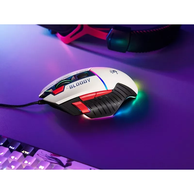 Žaidimų pelė A4Tech Bloody W95Max USB – dešinei rankai, balta, 12000 DPI, 1 ms, 250 ips, 125/2000 Hz