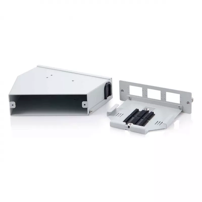 DIN bėgelio optinio pluošto skirstytuvas DIGITUS DN-96893 — kampuotas, 6 SC DX / LC Quad, aliuminis, pilkas