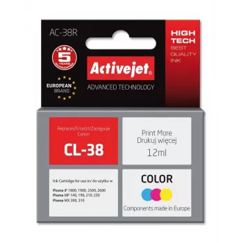 Activejet AC-38R rašalo kasetė (Canon CL-38 pakaitalas; Premium; 12 ml; spalvota)