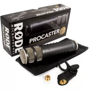 Studijinis dinaminis mikrofonas RØDE Procaster – laidinis, mini XLR (3 kontaktų), 75–18 000 Hz, 32 Ω, -56 dB, juodas, 695 g