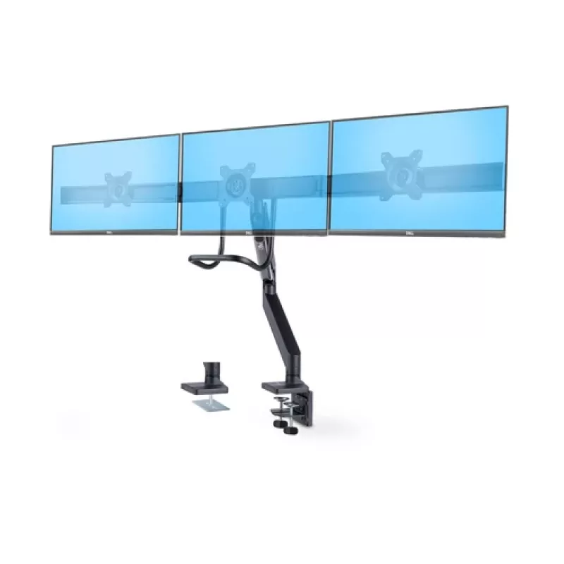 StarTech.com Trijų monitorių stalinis laikiklis su skersiniu, iki 27 colių ekranams, VESA 75x75/100x100, beįrankis reguliavimas, C formos spaustuvas/įvorė, spyruoklinė ranka