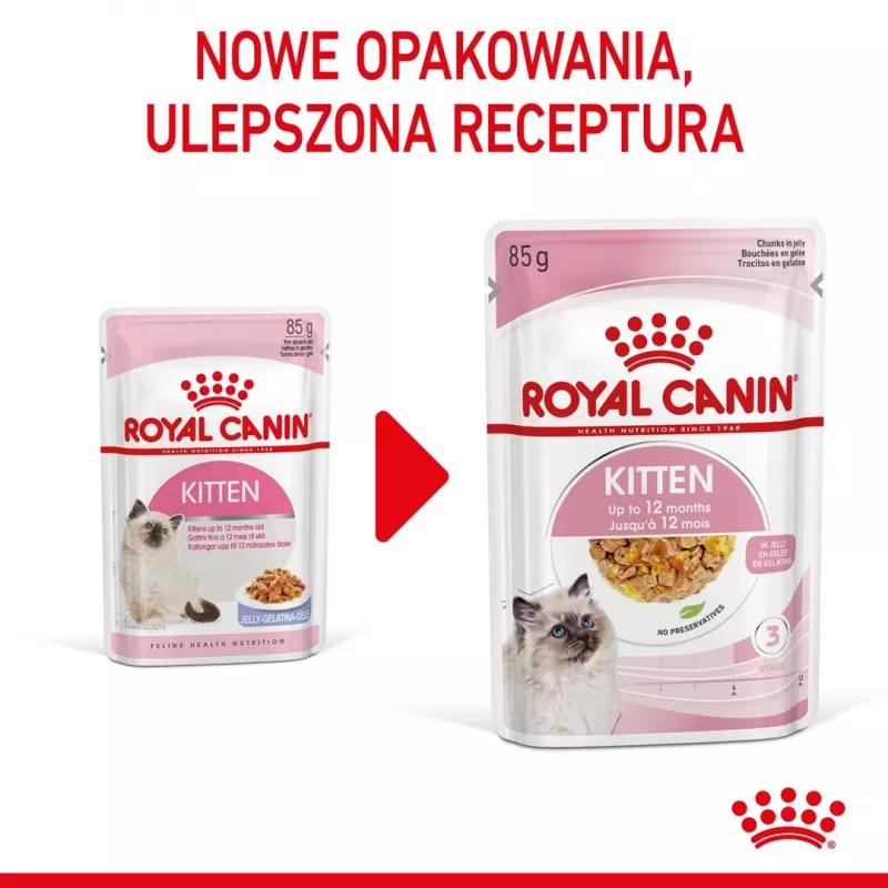 Šlapias kačiukų ėdalas Royal Canin Kitten Jelly 85 g – vištienos skonis, 85 g paketėlis, 12 vnt.