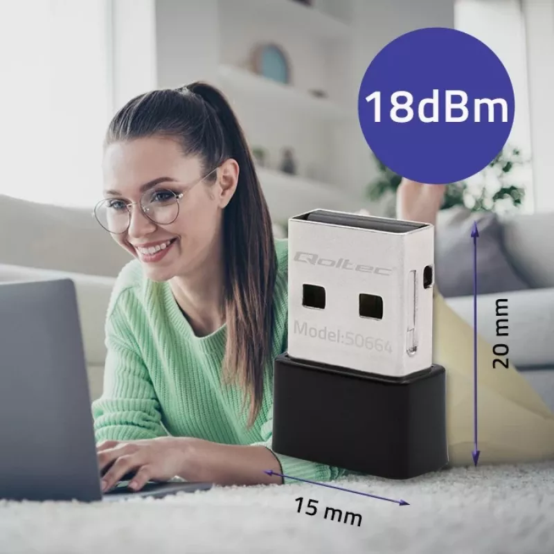 QOLTEC Ultra-Fast Wireless Mini USB Adapter Wi-Fi – belaidis USB adapteris