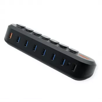 ROLINE USB 3.2 Gen 1 7 prievadų USB centras su keičiamais mygtukais, Type-A jungiamuoju kabeliu
