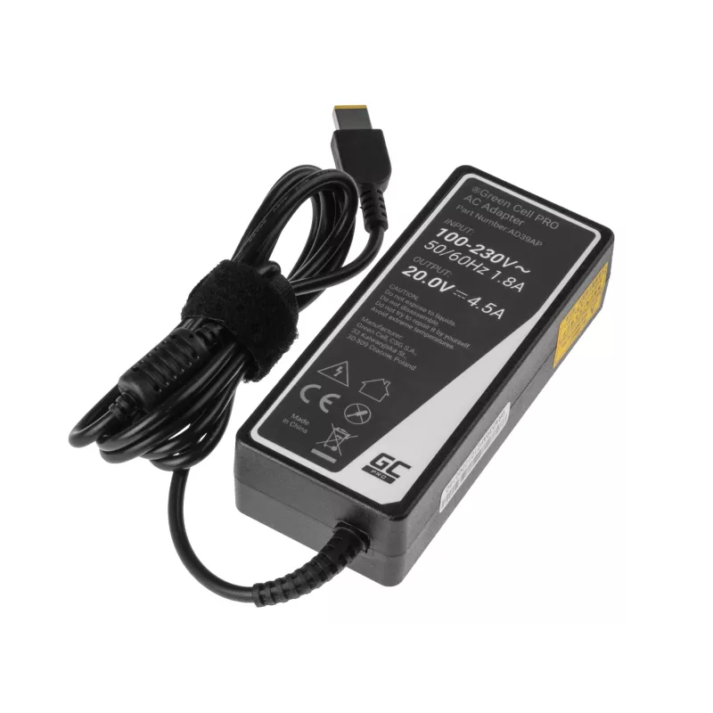 Maitinimo adapteris Green Cell AD39AP 90W AC-DC 20V 4,5A, skirtas Lenovo (vidaus naudojimui), juodas