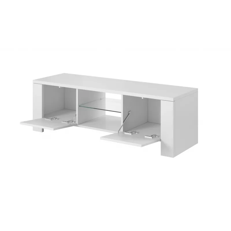 Cama TV stovas WEST 42/130/42 baltas/baltas blizgus