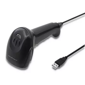 Rankinis brūkšninių kodų skaitytuvas QOLTEC 50866 – 1D lazerinis, USB laidinis, 600 mm diapazonas, juodas, 161,5×88×77 mm