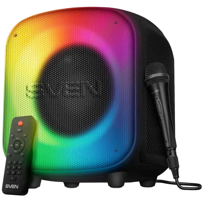 Nešiojamas garsiakalbis SVEN PS-555, juodas, 65 W (RMS), TWS, Bluetooth, USB, microSD, nuotolinis valdymas, ličio baterija