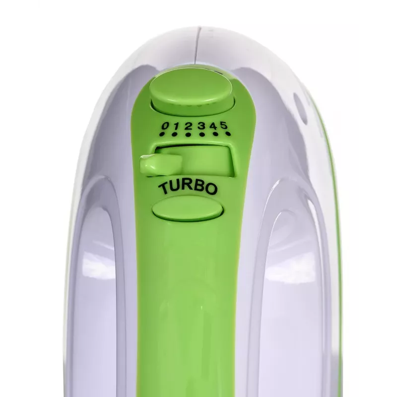 Rankinis plaktuvas ESPERANZA EKM011 — 400 W, 5 greičių, turbo, tešlos kabliukai ir plaktuvai, 220–240 V, baltas/šviesiai žalias