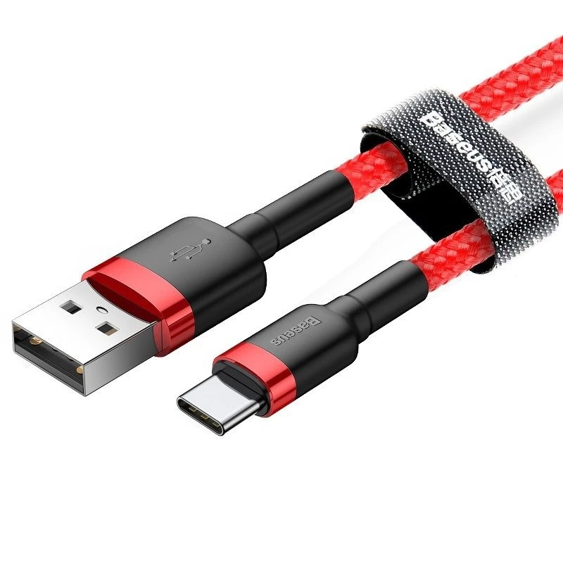 USB 2.0 A – USB-C laidas Baseus CATKLF-B09 1m QC3.0 nailoninis pintas raudonas, greitas įkrovimas ir duomenų sinchronizavimas