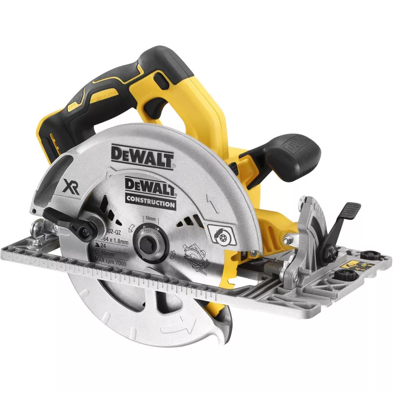 Diskinis pjūklas DeWALT DCS572NT — 18 V Li‑Jon, bešepetėlis, 184 mm diskas, 58 mm gylis (90°), 57° nuožulna
