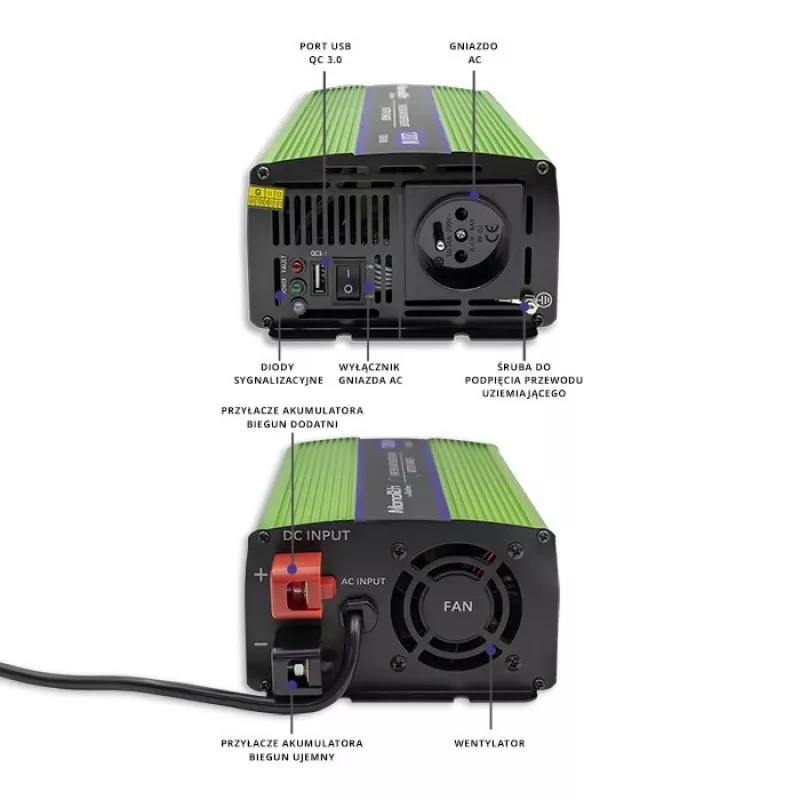 Automobilinis keitiklis Qoltec Monolith 1200 W žalias 12 V
