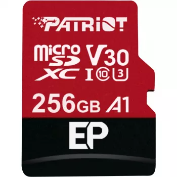 MicroSDXC atminties kortelė PATRIOT PEF256GEP31MCX 256GB Class 10 U3 V30 skaitymas 100 MB/s rašymas 80 MB/s su SD adapteriu