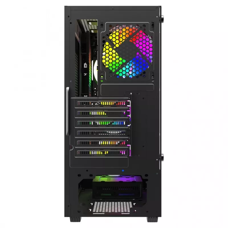 PC korpusas SAVIO Noctis Glass RGB — Juodas, ATX/Micro-ATX, 210×410×450 mm, 3×120 mm priekiniai ventiliatoriai