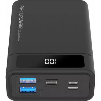 RealPower PB-20k PD juoda – 20000 mAh nešiojamas powerbankas su USB PD