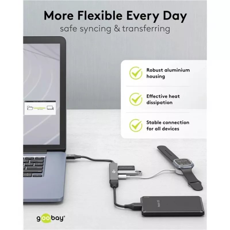 Goobay Slim 4 prievadų USB šakotuvas, USB-A į USB-C™/USB-A, USB 3.2 (74458)