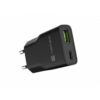 Maitinimo adapteris NATEC Ribera NUC-2377 — 1×USB-A, 1×USB-C, 3 A išėjimas