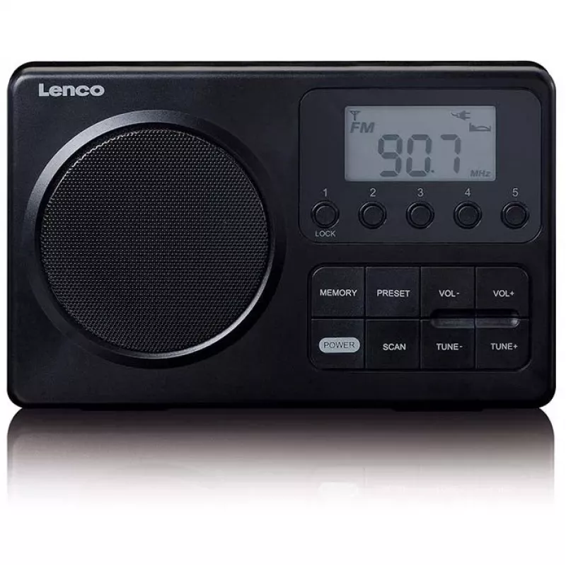 Nešiojamas radijas Lenco MPR-035BK – FM/AM, maitinimas iš tinklo arba baterijų, 2,5 colio LCD, 20 FM išankstinių nustatymų, 3,5 mm išėjimas
