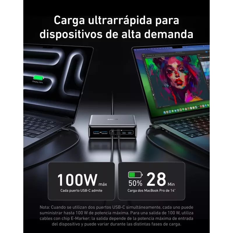 GeNPrime 200W GaN 4xUSB-C 2xUSB-A juodas įkroviklis