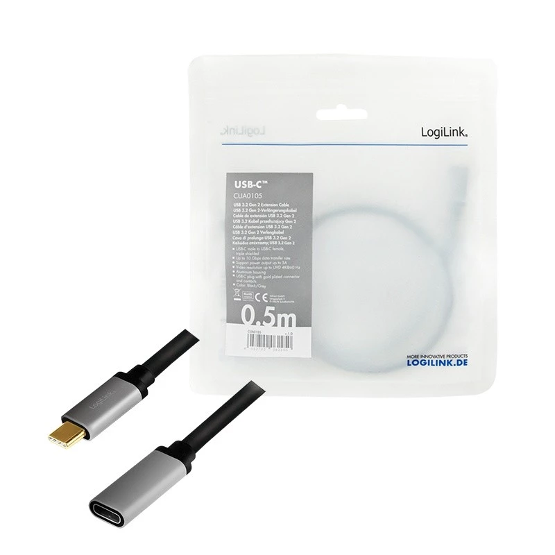 LogiLink USB C kabelis USB 3.2 Gen 2 CUA0105 0,5 m USB-C juodas/pilkas