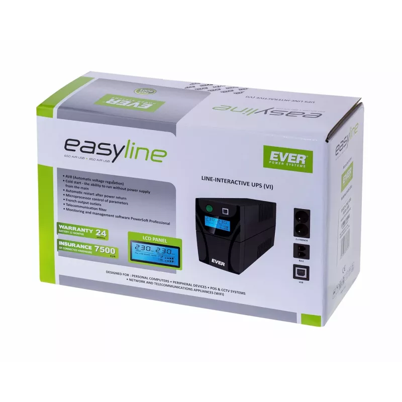 Ever EASYLINE 650 AVR USB nepertraukiamo maitinimo šaltinis 0.65 kVA 360 W