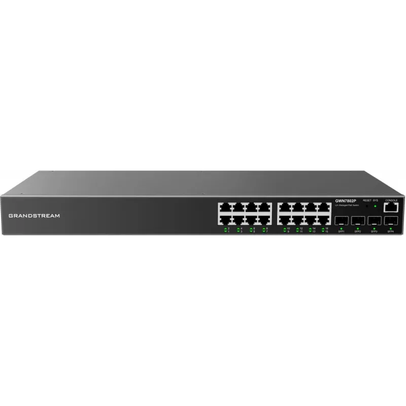 Grandstream GWN7802P valdomas L2+ PoE+ komutatorius, 16 Gigabit prievadų + 4 SFP