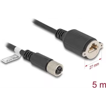 DeLOCK M12 X-koduotas 8 kontaktų moteriškas į RJ45 Cat.6A 5 m juodas tinklo kabelis