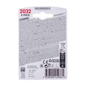 Energizer baterija CR2032, 4 vnt., 3V, ECO
