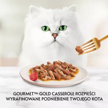 Šlapias kačių ėdalas Gourmet (Purina) Gold 85 g – suaugusioms katėms, jautiena ir vištiena
