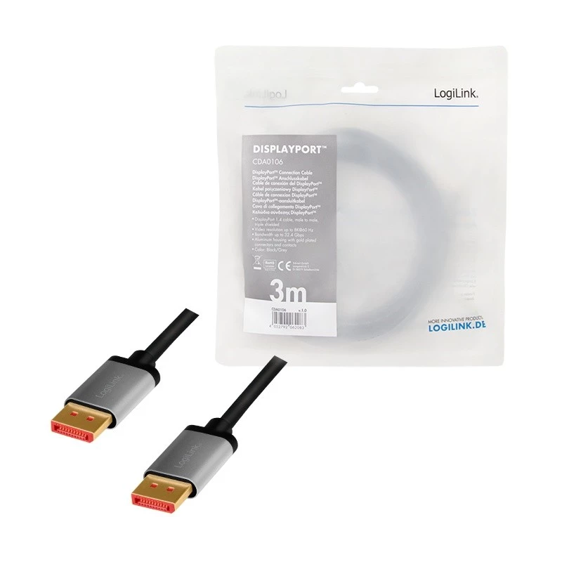 LogiLink CDA0106 DisplayPort kabelis juodai pilkas 3 m