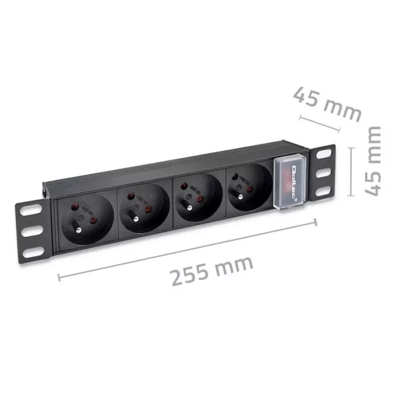 Qoltec aliumininis PDU 10'' RACK | 1U | 16A | 4xFRENCH | 1,8m