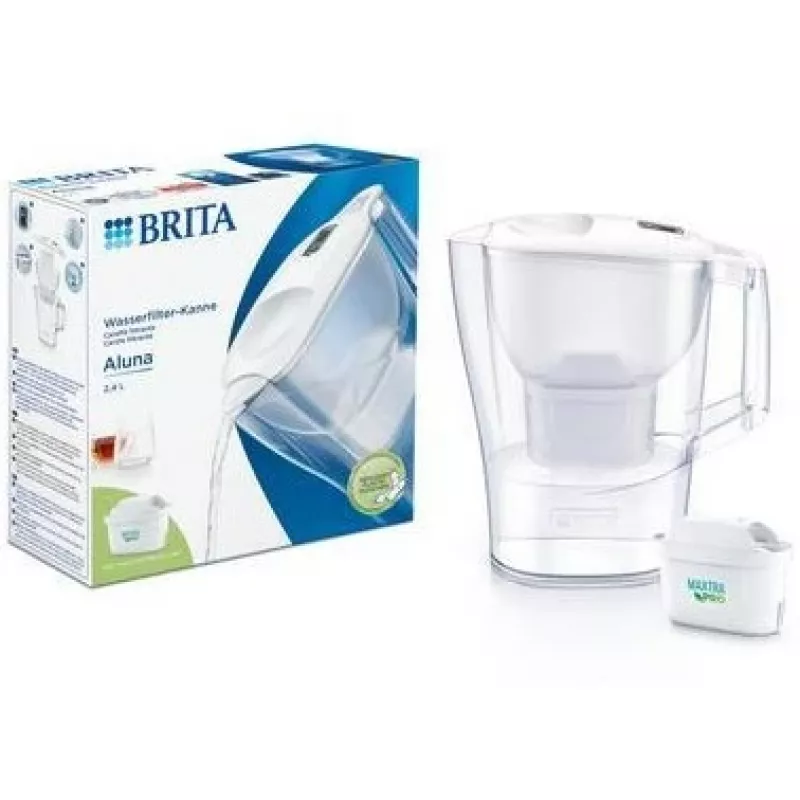 Vandens filtro ąsotis BRITA Aluna Skaidriai Baltas — 2,4 L bendra / 1,4 L filtruoto vandens, MAXTRA, tinkamas plauti indaplovėje