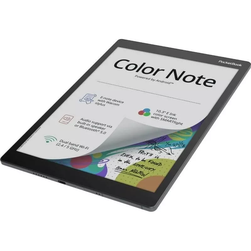 E. knygų skaitytuvas PocketBook Color Note 10.3 colio E Ink Kaleido, 32 GB, Wi‑Fi, jutiklinis ekranas, juoda/mėlyna