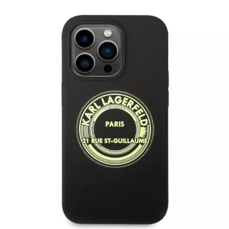 Karl Lagerfeld minkštas silikoninis dėklas RSG juodas, skirtas Apple iPhone 14 Pro KLHCP14LSRSGRCK