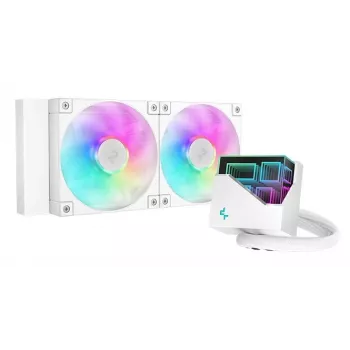 All-in-one skystis aušintuvas DeepCool LT240 White – 240 mm radiatorius, 2x 120 mm PWM ventiliatoriai (600–2400 RPM), 41 cm vamzdeliai, LGA1150