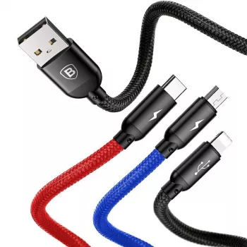 BASEUS Colorfone CAMLT-BSY01 USB laidas 1,2 m USB A 3 x USB C juoda, raudona, mėlyna