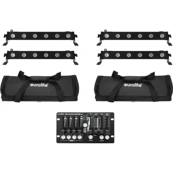 EUROLITE LED Bar rinkinys 4x LED BAR-6 QCL RGBW su 2 minkštais krepšiais ir valdikliu