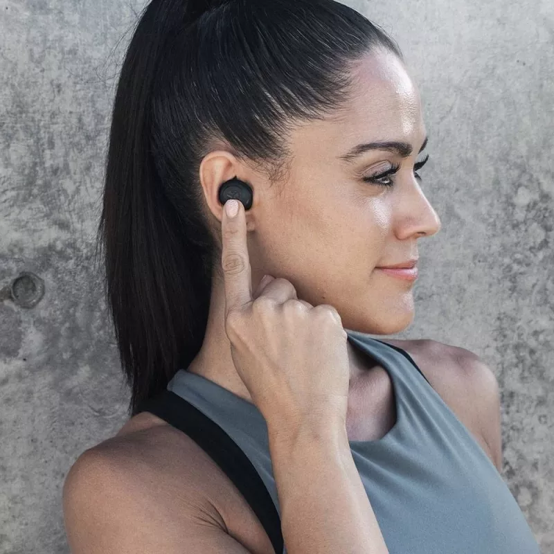 JLab JBuds Air Tikri belaidžiai ausinės į ausis USB Type-A Bluetooth Juodos (IEUEBJBUDSAIRRBLK82)