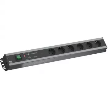 Bachmann 300.012 PDU Basic maitinimo skirstytuvas, 6 AC lizdų, 2U, 2 m kabelis, juoda/pilka