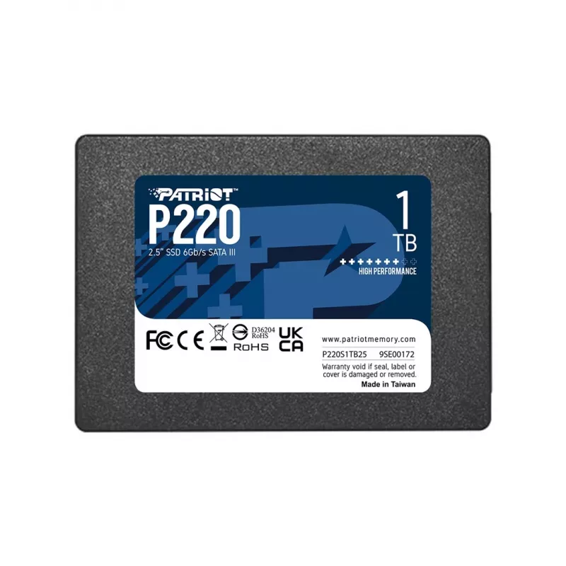 SSD Patriot P220 1 TB (2,5 colio, SATA III, 550/500 MB/s, 50k IOPS, 7 mm)