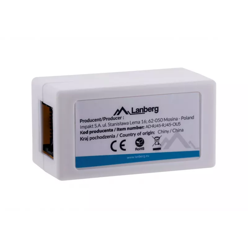 LANBERG lyties keitiklis RJ-45 į RJ-45, moteriškas–moteriškas, U/UTP Cat5e, baltas
