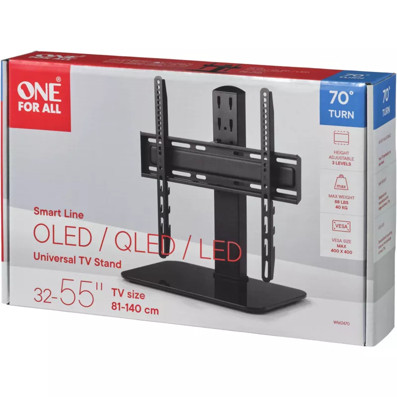 ONE For ALL | Smart stalinis TV stovas WM 2470 | Reguliuojamas aukštis | 32-55 colių | Maksimali apkrova 40 kg