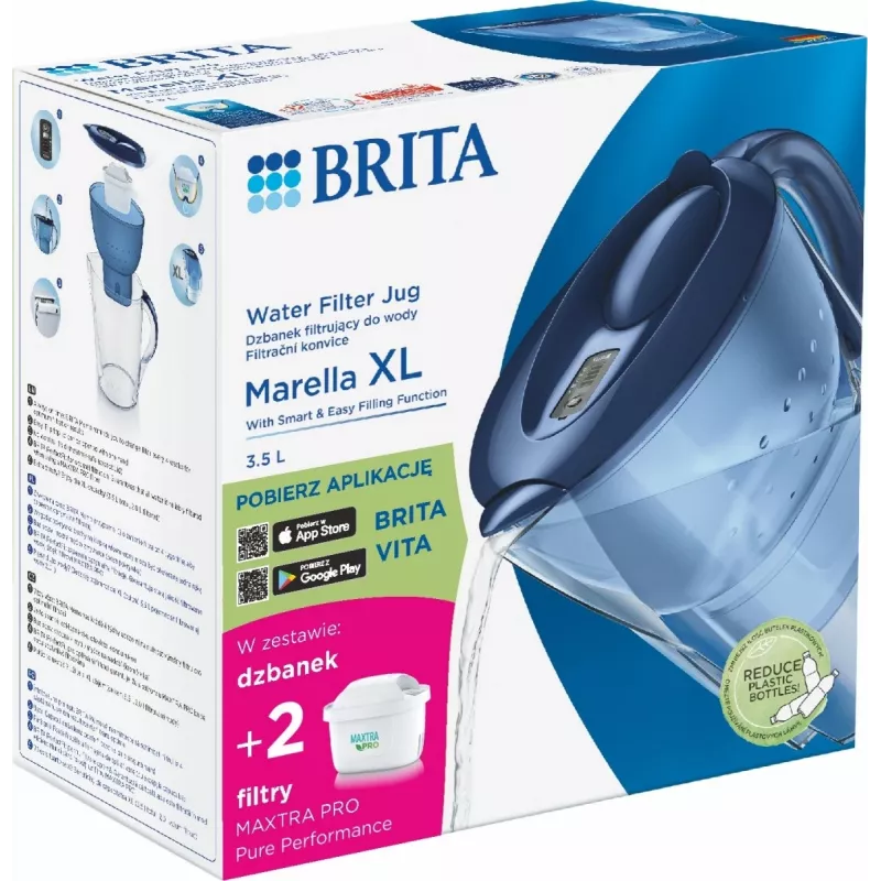 Vandens filtro ąsotis BRITA Marella XL su 2 MAXTRA PRO mėlynais keičiamais kasetėmis